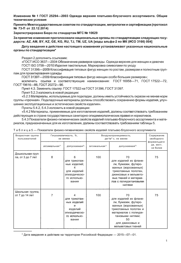 Изменение №1 к ГОСТ 25294-2003