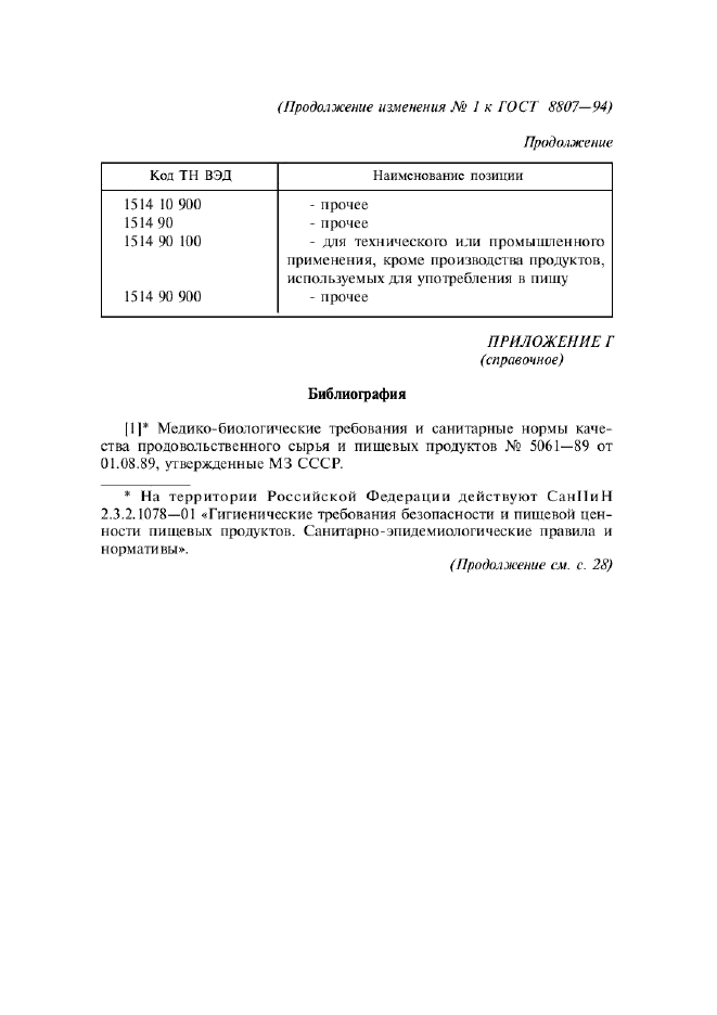 Изменение №1 к ГОСТ 8807-94