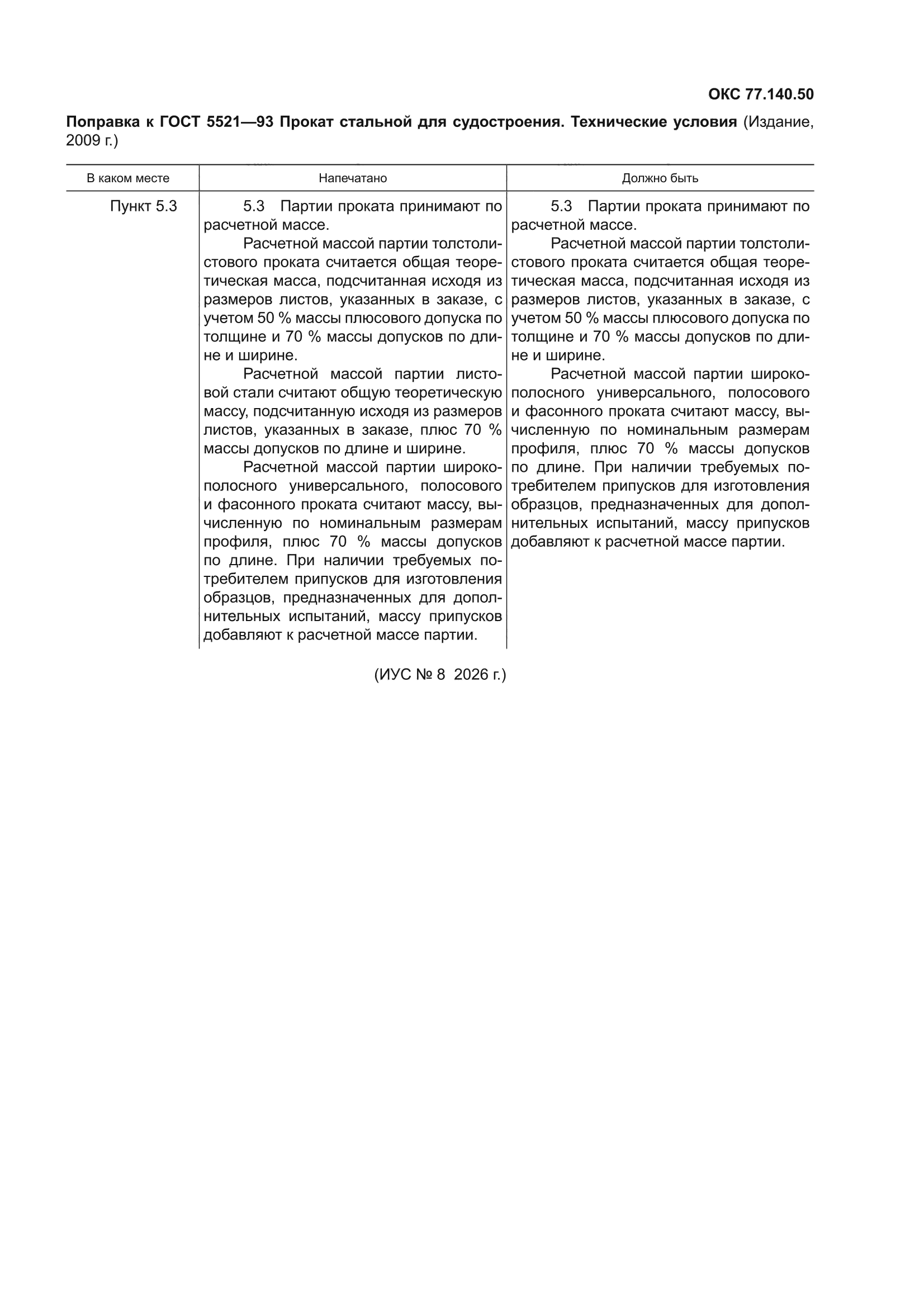 Поправка к ГОСТ 5521-93